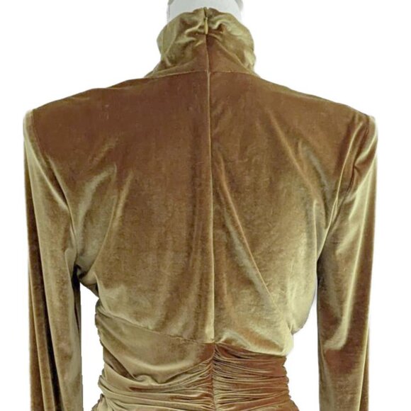 Alexandre Vauthier Gold Velvet Ruched Turtleneck Dress with Tulip Hem - Picture 9 of 12